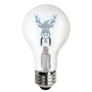 LED Shape Filament A19 Lamp, Reindeer Base Down - 0.3W, White