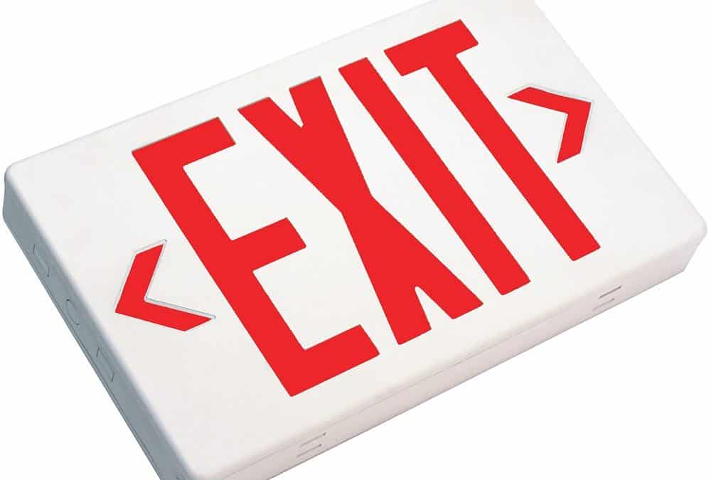 Compact LED Exit Sign Red w/ Battery Back-up – 12″