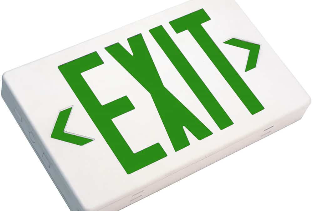 Compact LED Exit Sign Green w/ Battery Back-up – 12″