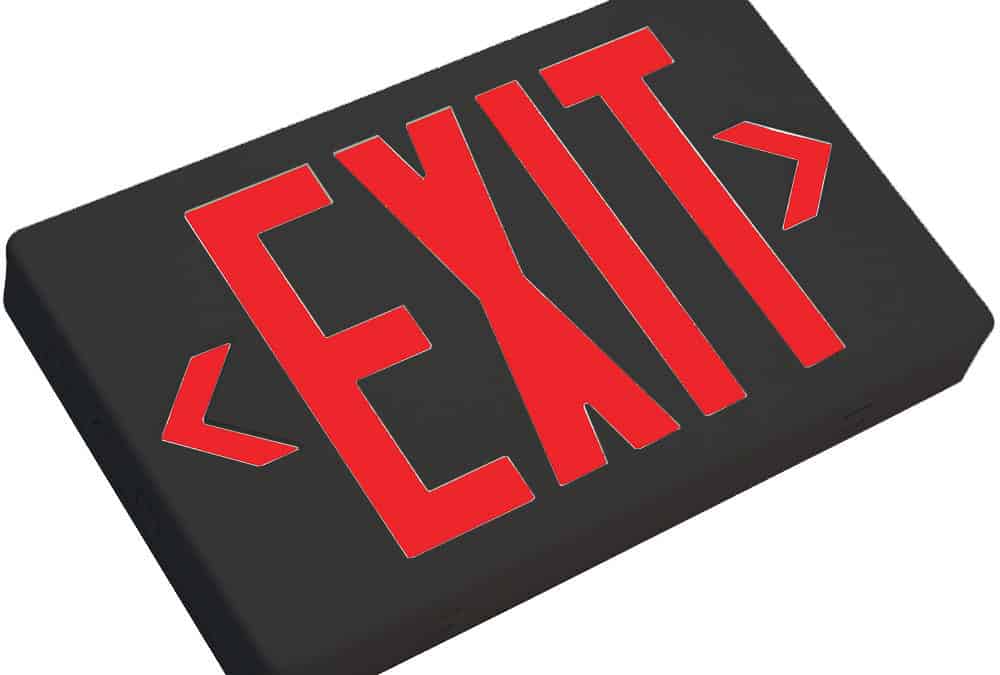 Red LED Exit Sign Universal Battery Backup Black Housing – 12″