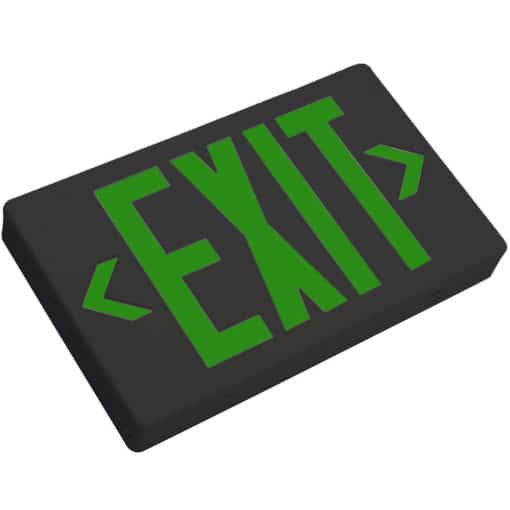 Green LED Exit Sign Universal Battery Backup Black Housing - 12"