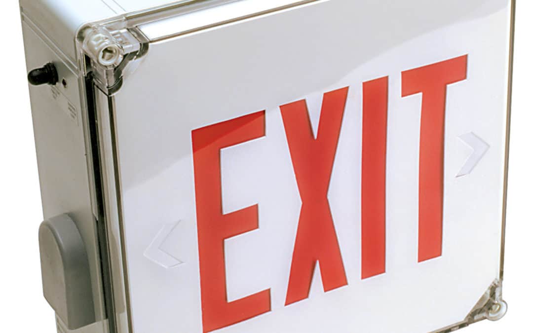 LED Compact Wet Location Polycarbonate Exit Sign – 12.5″, 2W, Red