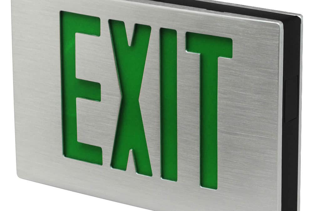 Cast Aluminum LED Exit Double Face Green Battery Backup