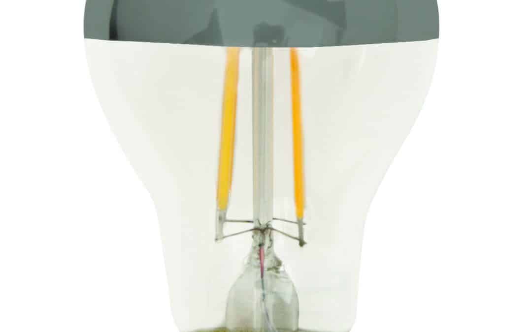 LED Classic Filament A19 Lamp E26 Silver Bowl – 2.4″, 8W, 27K