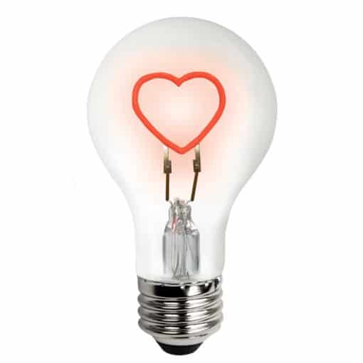 LED Shape Filament Lamp, Red Base Down - Heart