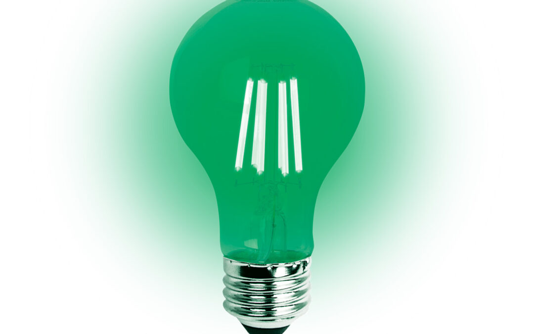 Green LED Color Filament A-Lamps – 2.36″, 60W