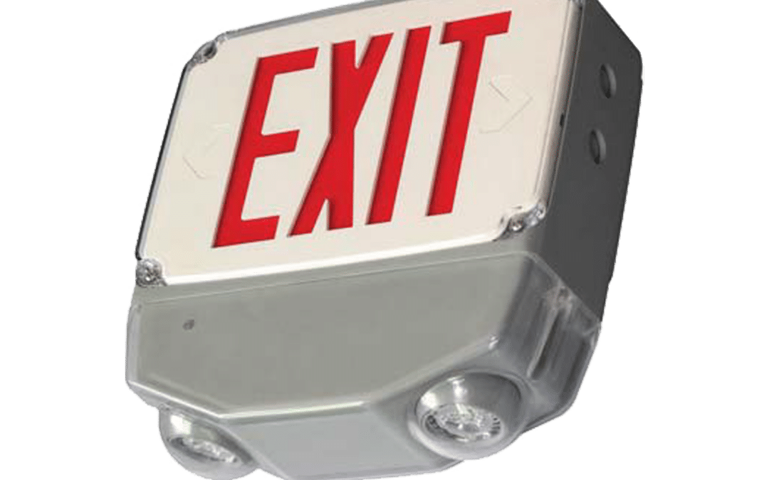 LED Universal Combo Emergency Exit Sign for Wet Locations- 12.375″, 3W, Red/Green Selectable