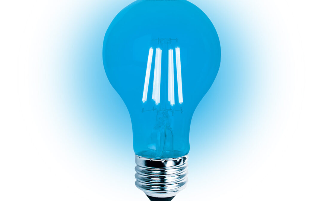 LED Classic Filament A19 Lamp E26 Blue Clear – 2.4″, 8W